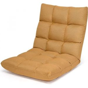 Costway - Canap&eacute; Paresseux Pliable, Chaise de Sol Rembourr&eacute;e d'&Eacute;ponge, Dossier Inclinable &agrave; 14 Positions, 108 x 56 x 12 cm Jaune