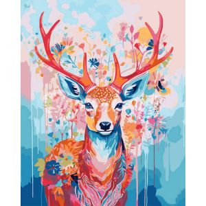 Peinture par Numéro - FIGURED'ART - Cerf Coloré en Fleurs - 40x50cm - Kit Complet - Relaxation Créative