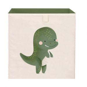 Sassi Junior Boîte de rangement carrée dinosaure carton et polyester vert 33 cm