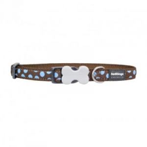 Image de RedDingo Collier Réglable pour Chien Marron Pois Bleu 20-32 cm 12 mm