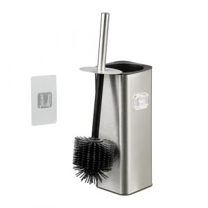Relaxdays Brosse WC Murale, à Coller, H x L x P : 36,5 x 9,5 x 10,5 cm, Brosse de Toilettes avec Support, Argent
