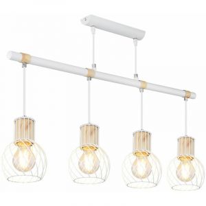 Globo Suspension, design cage, optique bois, blanc, L 87 cm, LUISE
