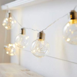 Lights4Fun Guirlande Guinguette Argentée avec 10 Ampoules Transparentes à Micro LED Blanc Chaud à Piles pour Extérieur