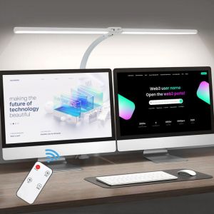 Lampe de Bureau LED Double Tête Réglable à Col de Cygne,Télécommande,5 Luminosités & 5 Températures,Sans Flicker,pour Étude