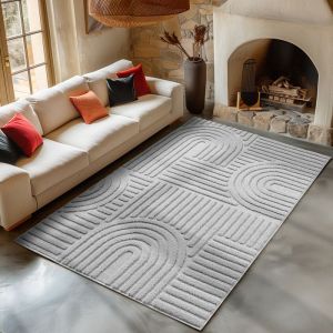 Tapis de Salon ou chambre en Gris 140 x 200 cm style bohème scandinave avec effet haut-bas tapis décoratif