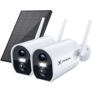 COCOCAM 2K 3MP Cam&eacute;ra Surveillance WiFi Solaire Ext&eacute;rieure sans Fil Cam&eacute;ra IP WiFi avec Batterie Rechargeable 5200mAh D&eacute;tection Humaine PIR Audio Bidirectionnel Carte SD/Cloud-Speicher IP66(2 Pi&egrave;ces)