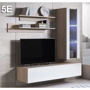 Ensemble de Meubles tv Mur de Rangement Meuble salon Suspendu avec led Modèle Luke 5E Sonoma mat et Blanc brillante