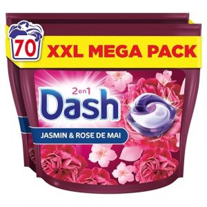 Dash 2en1 PODS, Lessive En Capsule, 70 Lavages, Jasmin Et Rose De Mai, 3 SEMAINES DE FRA&Icirc;CHEUR* AVEC L&rsquo;ADOUCISSANT LENOR, Fabriqu&eacute;e En France 2in1