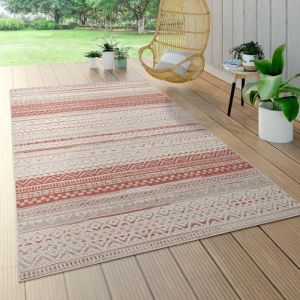 Tapis D'Ext&eacute;rieur Pour Terrasse Et Balcon, Motif G&eacute;om&eacute;trique, Moderne, Rouge [80x150 cm]