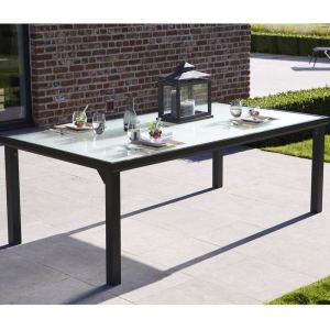 Table de jardin rectangulaire Blacksun en aluminium et plateau en verre 210 x 105 x 72 cm