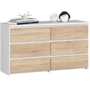 Commode Akord CL100 Blanche 100 cm 6 tiroirs façade Chêne Sonoma 100x35x57 cm