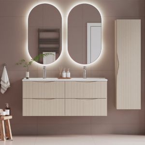 Ensemble meuble double vasque encastr&eacute;e 120cm et colonne Tao Cachemire