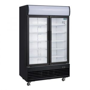 Polar Frigo Professionnel Vitré Noir 2 Portes Battantes avec Caisson Lumineux Série G 950L