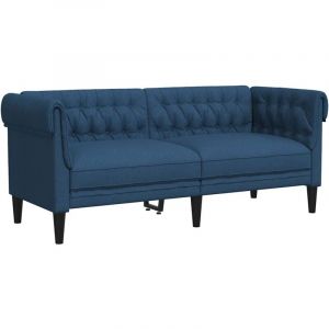 VidaXL Canapé Chesterfield 2 places bleu tissu