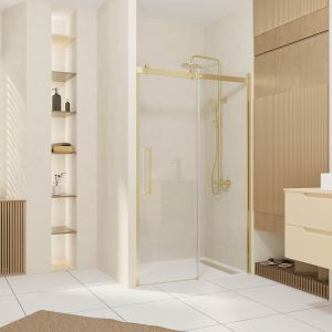 Aurlane Porte de Douche Coulissante Type Industriel 120x200 cm - Finition Or Dor&eacute; Bross&eacute; - Verre Tremp&eacute; 6 mm