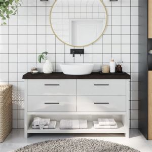 VidaXL Comptoir de salle de bain marron foncé bois massif traité