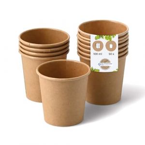 BIOZOYG 50x gobelets jetables 100 ml / 4 oz, Ø 62 mm marron - gobelet carton sans plastique et en matériaux durables - gobelet cafe