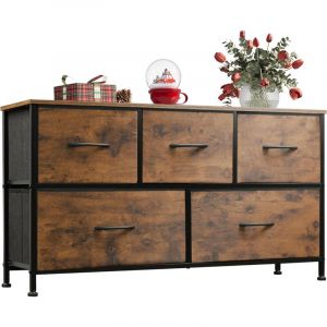 Wlive - Commode 5 tiroirs en tissu, grande unité de rangement avec bacs, pour placard, salon, couloir, finition bois brun rustique