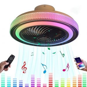 KZT LED Dimmable Ventilateur au Plafond avec &Eacute;clairage Lumi&egrave;re Et Telecommande RGB Music Silencieux Fan Plafonnier avec Bluetooth Parleur Lampe au Plafond Chambre Salon Chambre des enfants Fan Lustre
