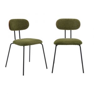 2 chaises d&eacute;cor bois courb&eacute; teint&eacute; noyer et tissu d&eacute;perlant kaki, pieds m&eacute;tal noir mat - L 45 x P 55 x H 80cm - Erin