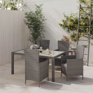 VidaXL Mobilier &agrave; d&icirc;ner de jardin 5pcs et coussins R&eacute;sine tress&eacute;e Gris - Gris et blanc