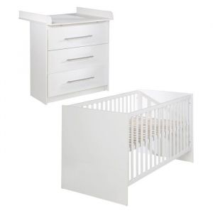 Roba Chambre Bébé Duo - Maren - Lit Évolutif 70x140 Cm + Commode À Langer Compacte - Blanc