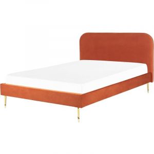 Beliani Lit Double 160 x 200 cm en Velours Orange Rembourrage Supérieur Pieds Dorés Flayat