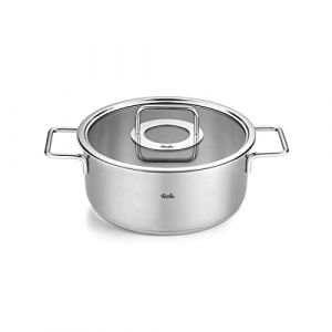 Fissler Collection Pure Sautoir En Acier Inoxydable (24 cm, 3,9 l) Avec Couvercle En Verre Et Graduation Intérieure, Compatible Induction, Argenté