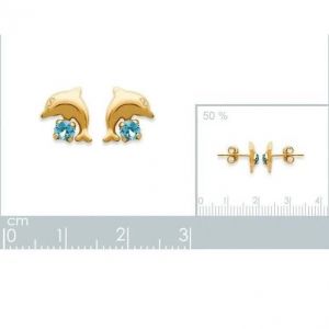 Boucles D'oreilles - Bijouxia - Dauphin - Cristal Bleu Clair - Plaqu&eacute; Or 18 Carats - 7 Mm X 9 Mm
