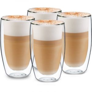 Klarstein Glaswerk Tasse a Cafe x4, Ensemble de Tasses à Café de 450ml, Verres à Café, Tasse Double Paroi Isolées, Faites à la Main, Température -30°et +150°C,