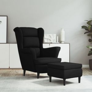 VidaXL Fauteuil à oreilles avec tabouret Noir Velours 3115937