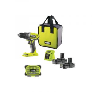 Ryobi Pack - Perceuse Visseuse R18DD2-220S - 18V One Plus - 2 batteries 2,0Ah - 1 chargeur - Coffret antichocs 31 accessoires de vi