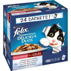 Felix Tendres Effilés en Gelée Délicieux Duos Viandes - Pour chat adulte - 24 x 100 g