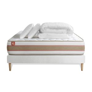 Image de Pack prêt à dormir matelas LE DÉLICAT 140x190cm Ressorts ensac s + Mémoire de forme + sommier kit Blanc