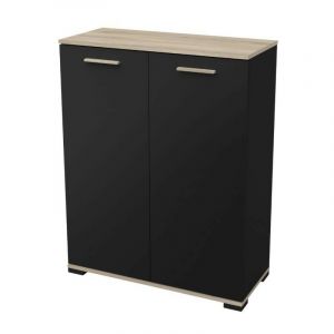 Calicosy Petit buffet 2 portes ouvrantes - L79,7 cm - 79,7 cm X 35,1 cm X 101,7 cm - IZZY Noir/bois