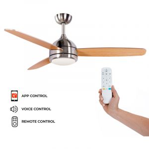 Ventilateur Plafond Kekai Siroco Plata dc 132x40cm 55W Argent avec Pales en Bois, Lumière Réglable, Minuterie, Application Smart