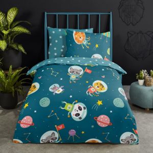 Good Morning Housse de couette enfant SPACY 140x200/220cm Bleu p&eacute;trole