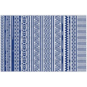 Image de Outsunny Tapis d'extérieur réversible résistant aux intempéries pour Balcon, terrasse, Pique-Nique, Plage ou Camping - PP Haute densité 310 g/m² 182 x 274 cm Bleu et Blanc