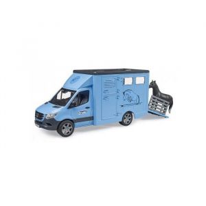 Camion betaillere mb sprinter bleu + cheval - van chevaux transport animaux - bruder vehicule 1:16 - avec carte tigre