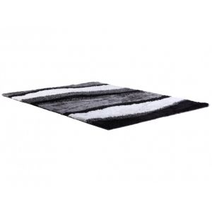 Image de Tapis shaggy ECUME - polyester tufté main - Noir et Blanc - 140*200cm