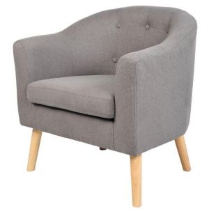 JOYCE Fauteuil pieds bois Hévéa massif - Tissu feutrine - Gris - Scandinave - L 70 x P 64 cm - Pieds bois Hévéa massif - Tissu feutrine Gris - Scandinave - Assise L 52 x P 50 cm
