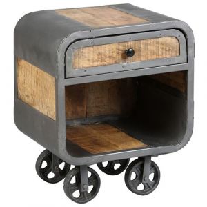 EDWIN - Chevet 1 Tiroir Acier et Bois Massif - Altobuy