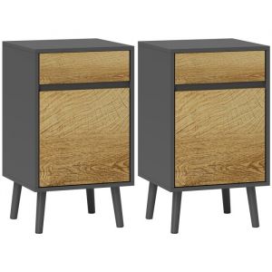 Homcom Tables de chevet avec tiroirs et placard style moderne gris foncé