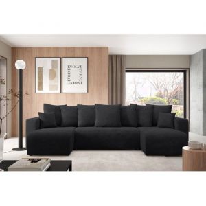 Meublesline Tendencio - Canapé d'angle panoramique convertible lavia u Noir