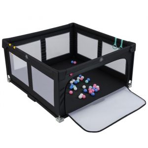 COSTWAY Parc B&eacute;b&eacute; Pliable 150x150 cm en Tissu Oxford avec 50 Balle de Mer-4 Anneaux de Lev&eacute;e-Sac de Transport sans BPA Noir