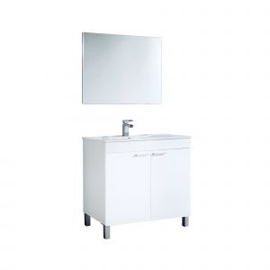 Dmora - Meuble sous lavabo Dacor, meuble de salle de bain 2 portes, Armoire de sol avec miroir, 80x45h80 cm, Blanc