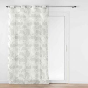 Douceur d'int&eacute;rieur, Voilage &agrave; &OElig;illets (140 x 280 cm) Ginko Blanc, Effet Lin Tiss&eacute; Imprim&eacute;