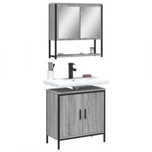 VidaXL Ensemble de Meubles de Salle de Bain 2 pcs, Armoires &agrave; Miroir avec Rangement, Organisateur de Toilette, Moderne, Sonoma Gris