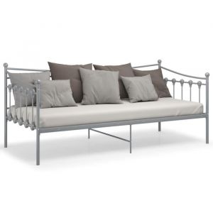 Canapé-lit Gris Métal 90x200 cm - VINGVO - Contemporain - 1 place - A lattes - Sans tiroirs