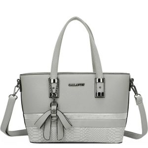 Sac &agrave; Main pour Femme avec N&oelig;ud et Bandouli&egrave;re &agrave; Effet Python Gallantry Gris